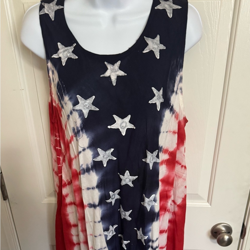 Seven Islands Women's Light 3X Boho Painted Stars USA 4th Of July Sleeveless NWT